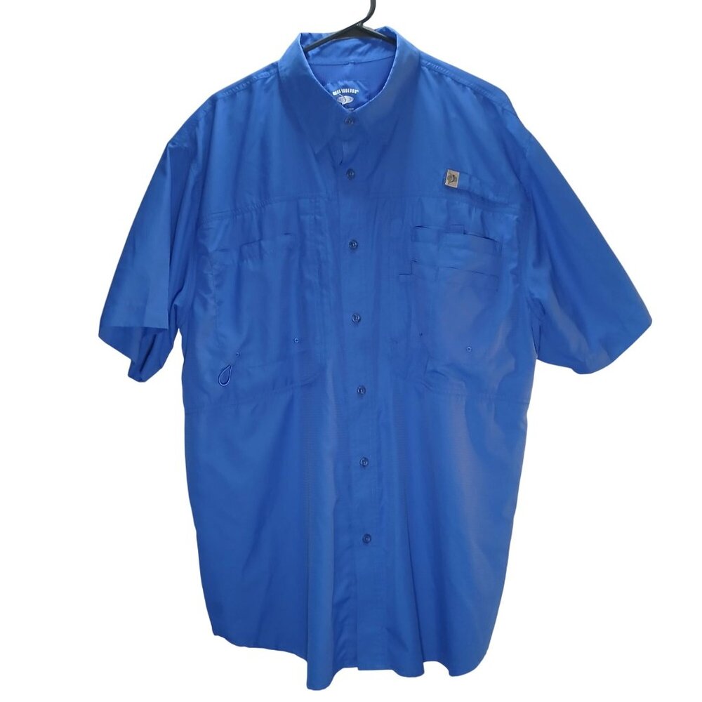 Reel Legends Mens Fishing Shirt Size Large Mesh Lined Short Sleeve Blue Polyeste